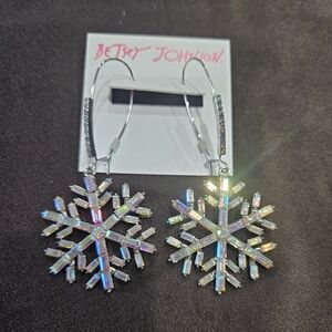 Betsey Johnson Silver Snowflake Earrings
